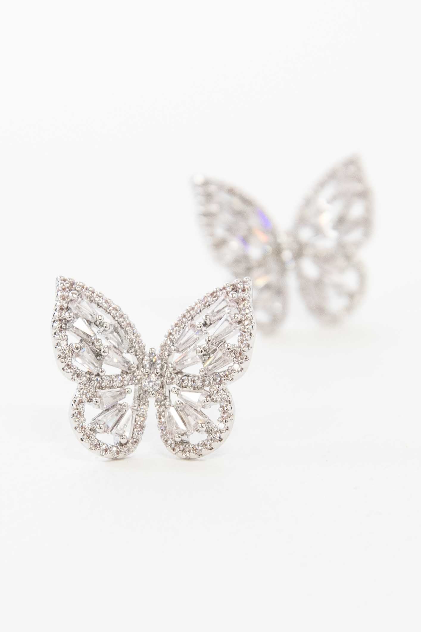Sterling Silver Diamond Butterfly Earrings